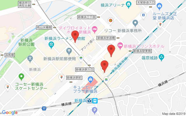 新横浜の保険相談窓口のマップ